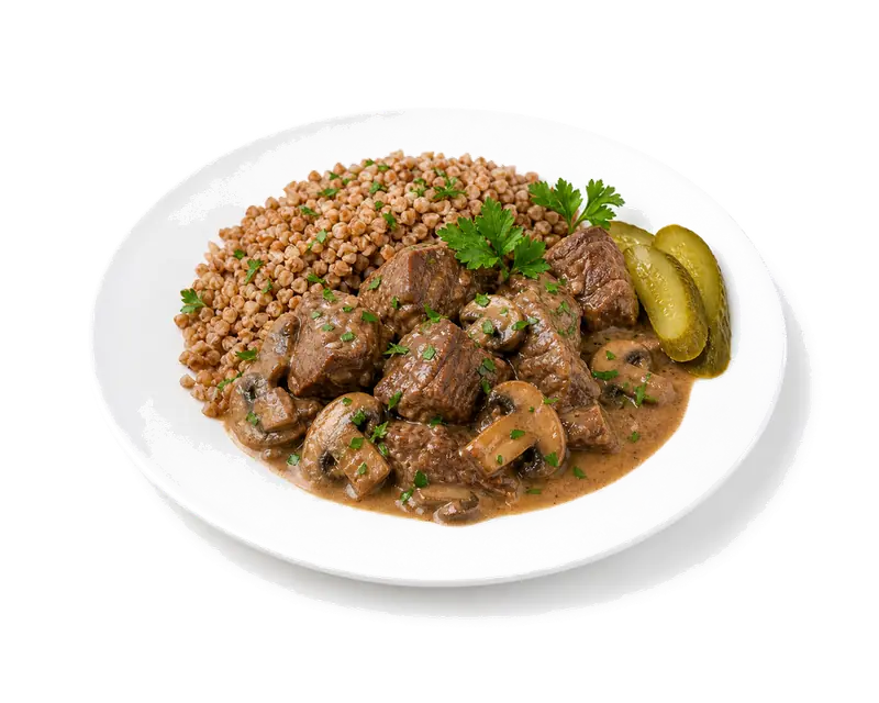 Томлёная говядина с гречкой